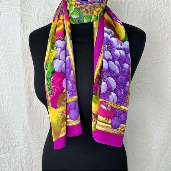 Oscar de la Renta Fruit Silk Oblong Scarf - Picture 4 of 10